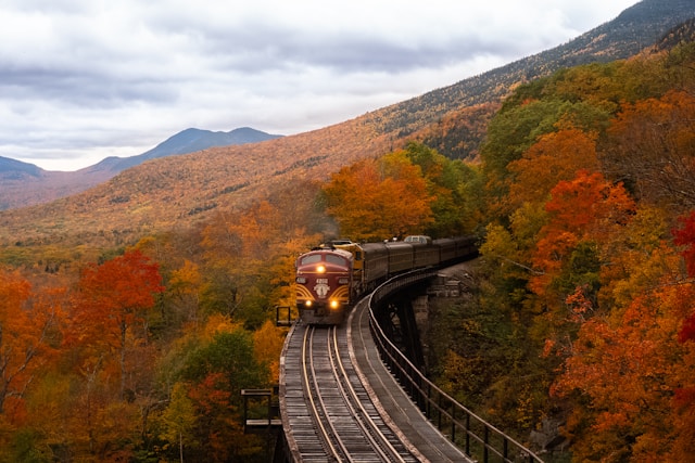 Train qui avance dans les collines